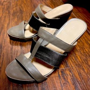 Pewter in color olive wedged heel